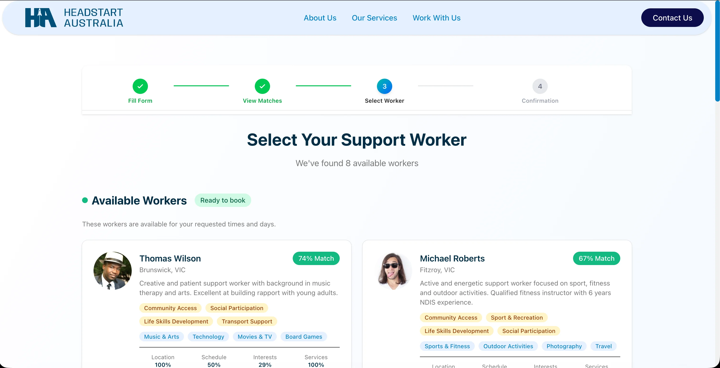 HeadStart Matching Page